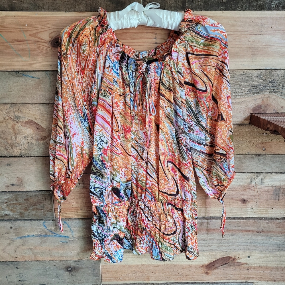 Essentials Long Sleeve Flowy Blouse Women's Top SZ US S